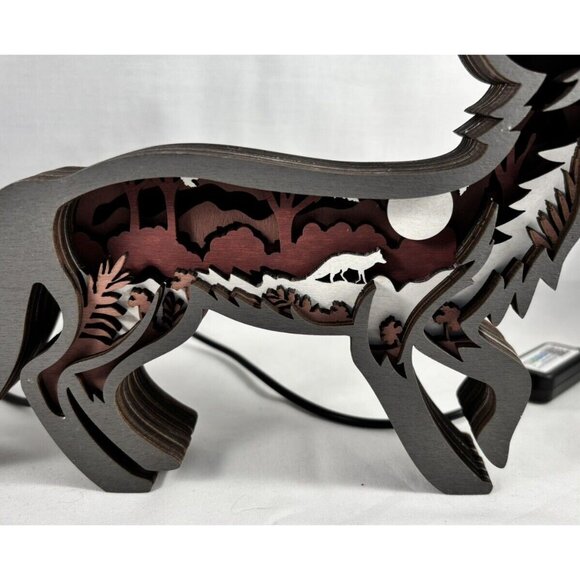3D Wooden Fox Home Décor Ocean Animal Sculpture w/LED Lights – USB Powered - Picture 3 of 5